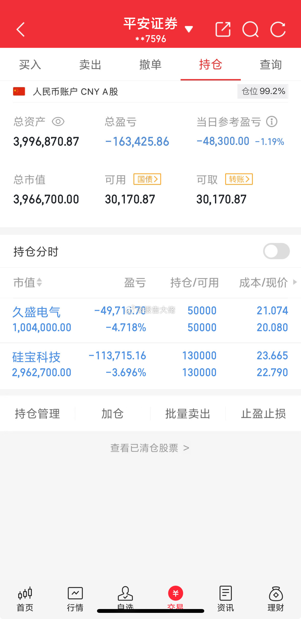 个人持仓，一片绿[捂脸哭]耐心等待​​​