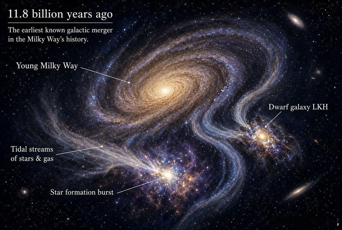 银河系的第一顿大餐：我们的星系如何在118亿年前吞噬了一个宇宙邻居想象一下早期宇