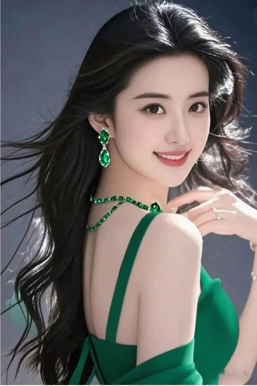绿意盎然的她，如翡翠般闪耀，笑容迷人，优雅转身间尽显高级感，妥妥的美人坯子！