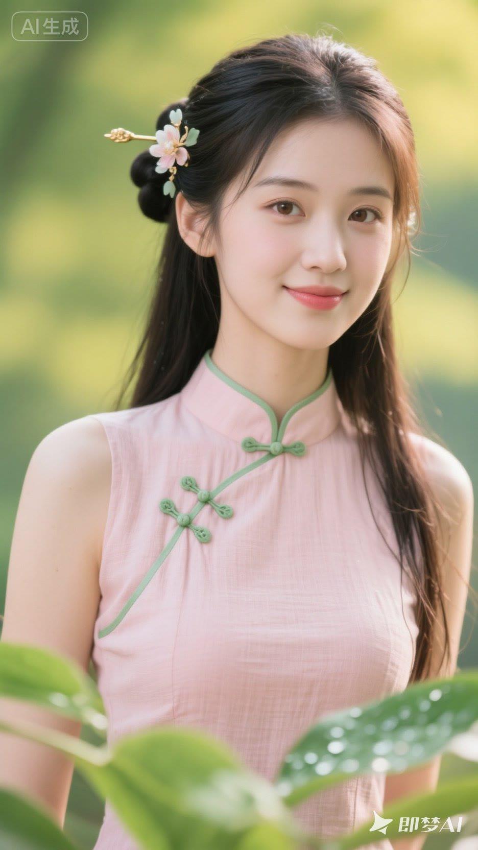 温柔古典的汉服少女，花簪点缀，宛如画中人。