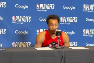 NBA季后赛，猛龙球员斯科蒂-巴恩斯接受媒体采访，谈及本场比赛自己的表现巴恩斯表
