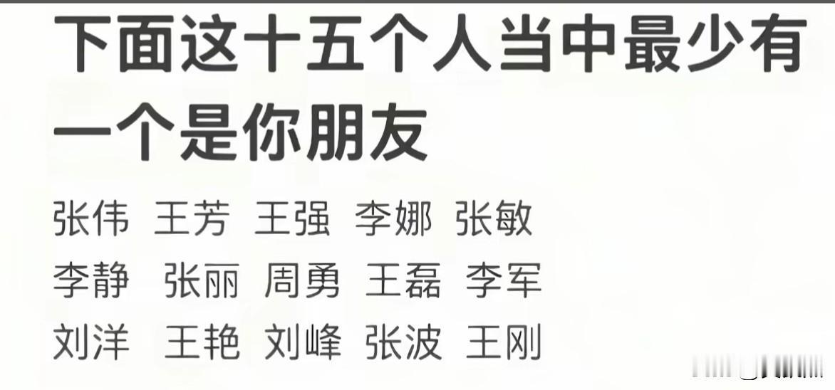 至少肯定有一个是你的朋友名字，没有算我输。[呲牙笑]