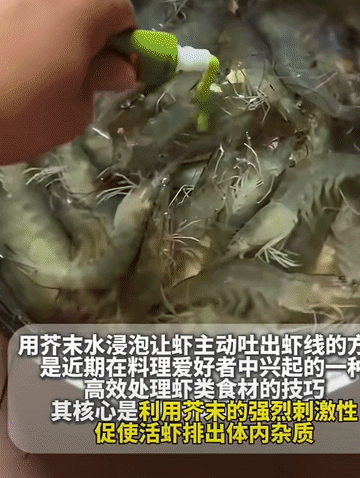 “又学会了一招！”近日，有网友发视频，声称，他只需要花5分钟的时间就可以让虾线自