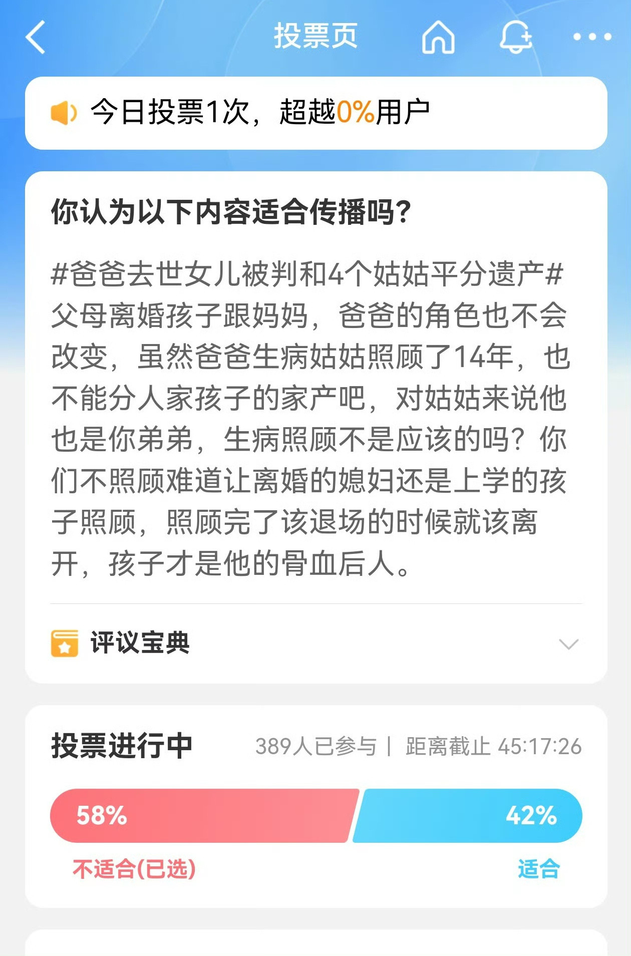 42%的人赞成Ta的观点......​​​