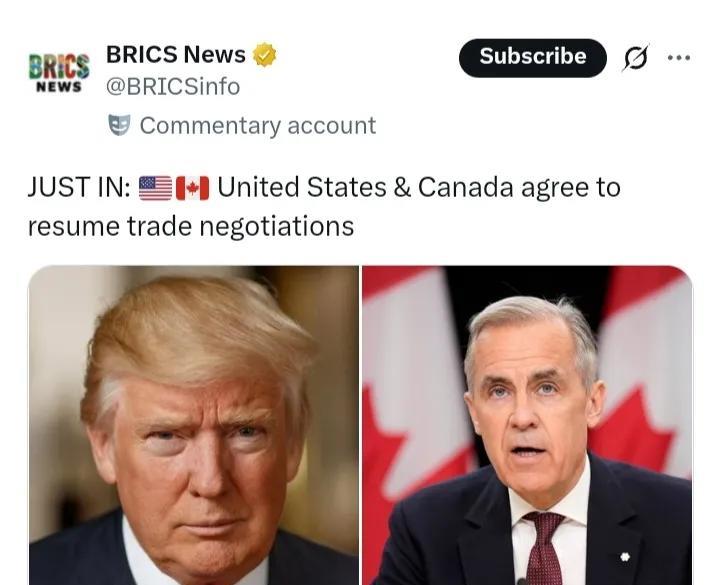 美国和加拿大恢复贸易谈判。马克·卡尼总理周日表示加拿大取消对美国科技公司征收数