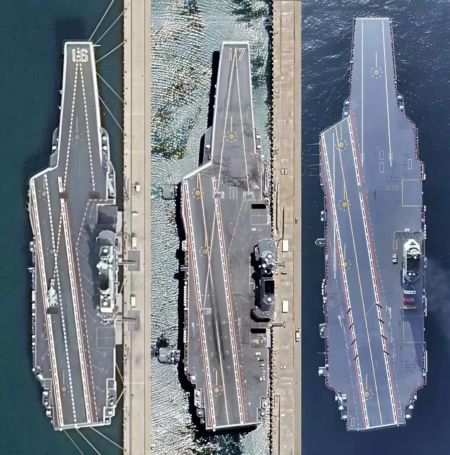 截至2026年3月，中国海军共有3艘现役航母：辽宁舰（16）、山东舰（17）、福