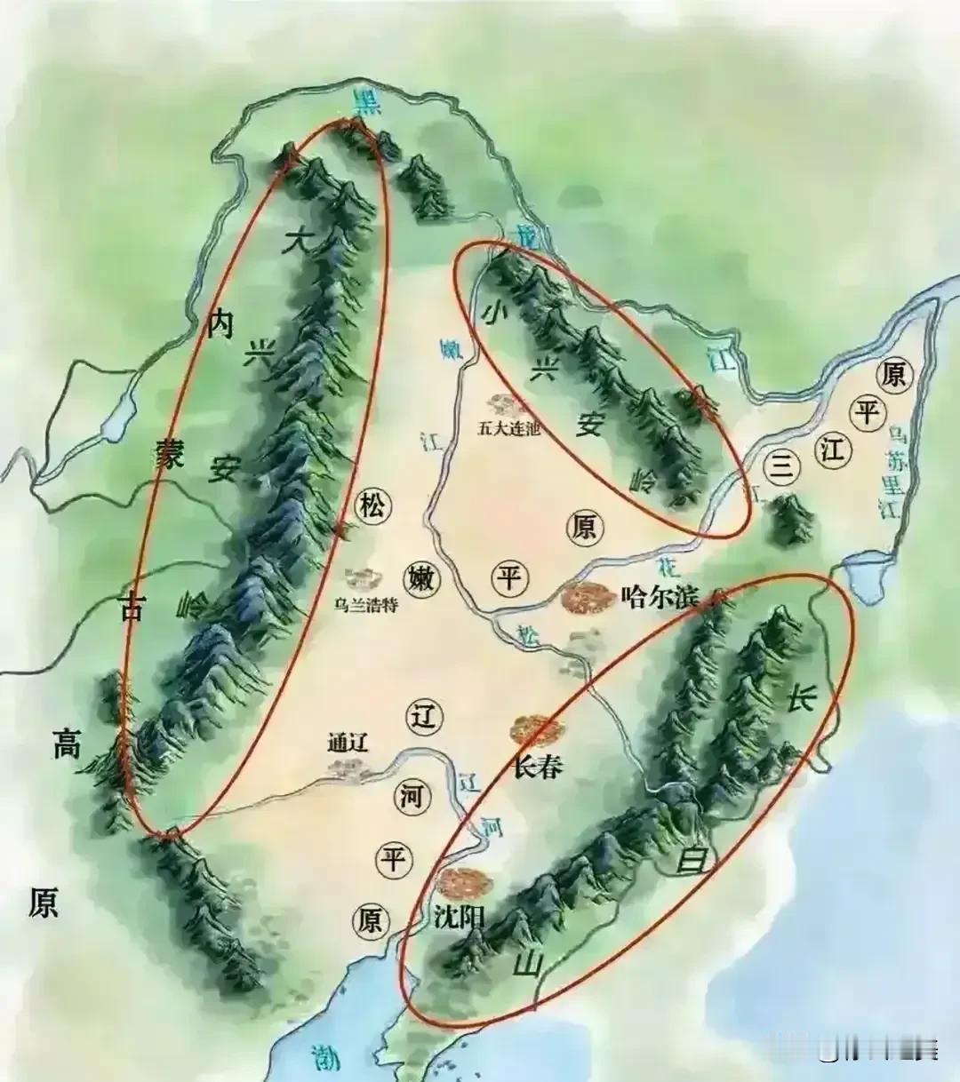 这才是真正的四塞之固。太行山，大兴安岭，小兴安岭和燕山山脉就想四面墙一样，围
