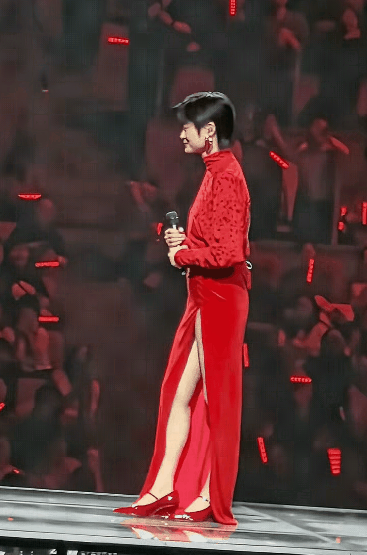 李宇春不适合穿这种很女人味的裙子，和她的气质不搭。这有点像男人穿开叉裙，不好
