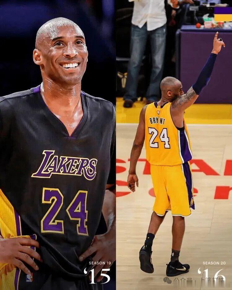 【官方的两张照片，读懂科比最后的两年🏀】左边：2015，生涯第19个赛季。汗水