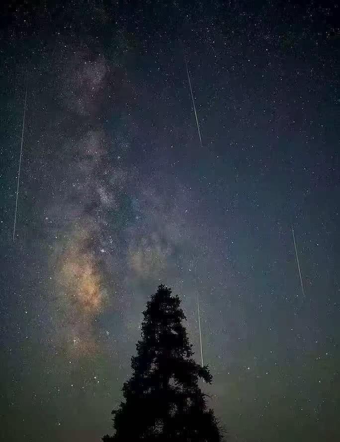 在峨眉山高庙镇看流星雨，没想象中的很多流星，是零星落下了很多。转眼即逝，1秒不到