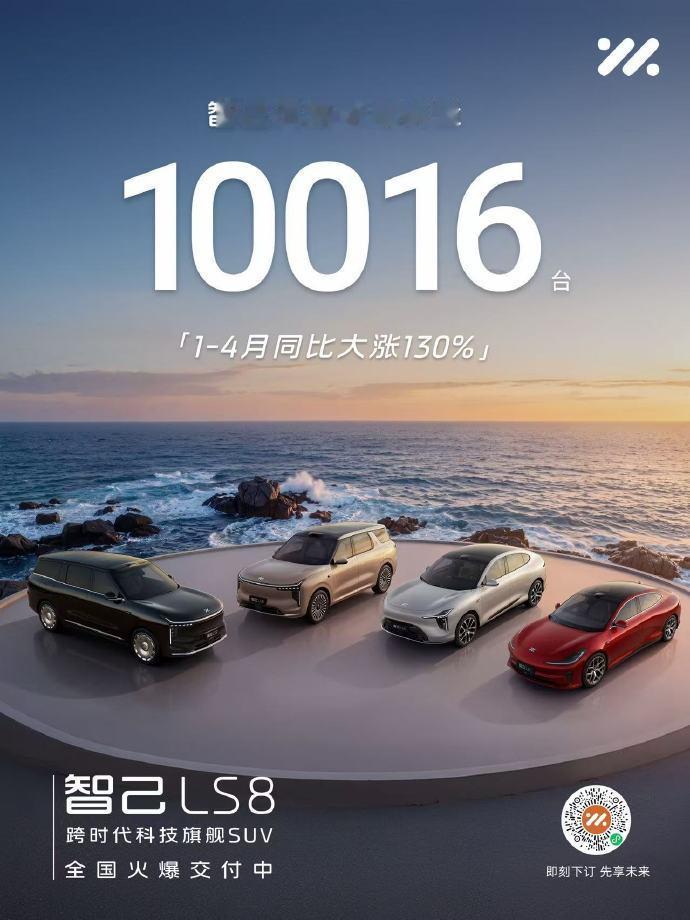 稍早前，智己汽车发布4月销量，智己汽车4月销量10016台，1-4月同比大涨13
