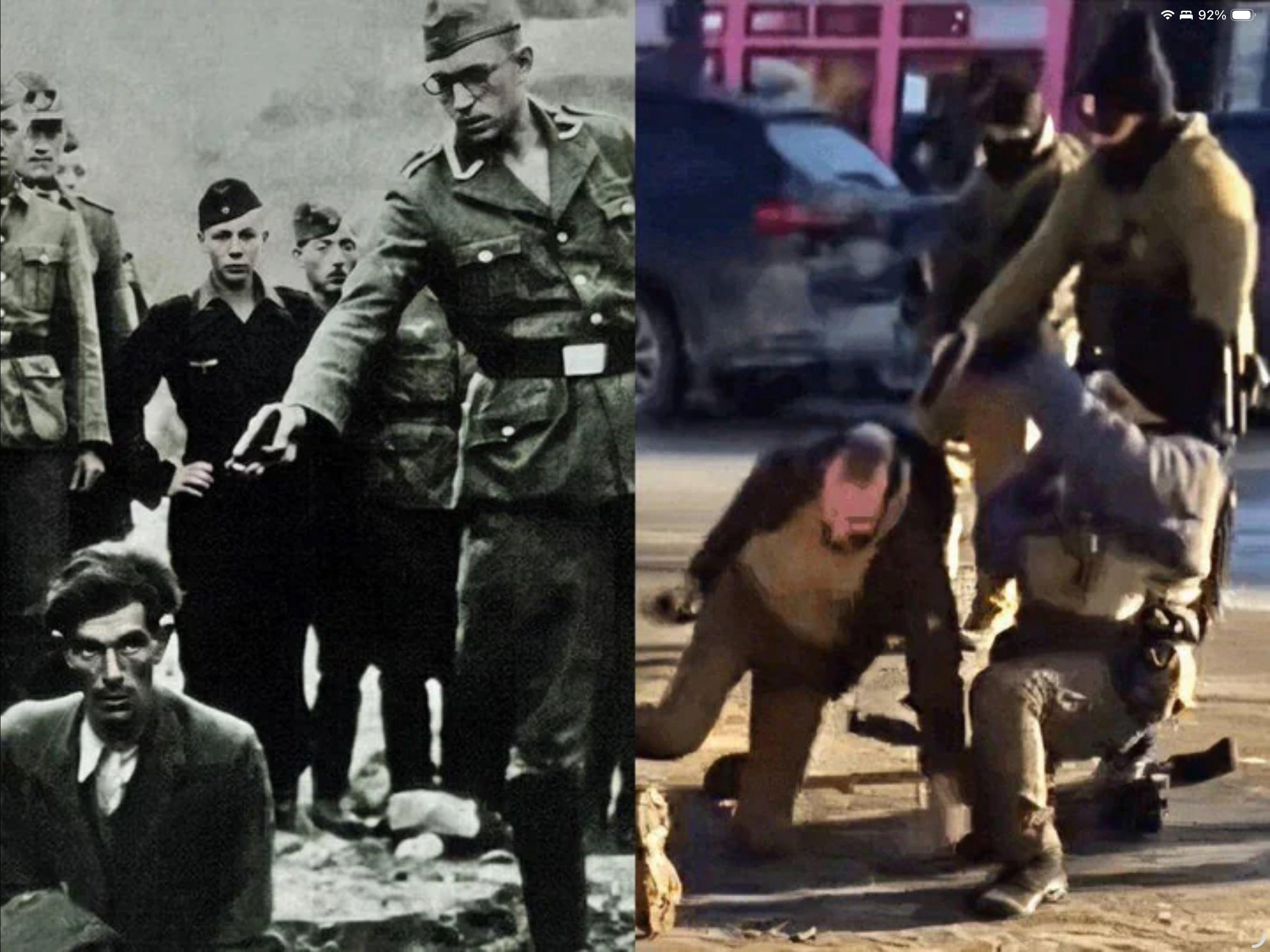 很标准的处决姿势——外网爆火的对比照。热点观点ICE特工击毙男子系美国公民