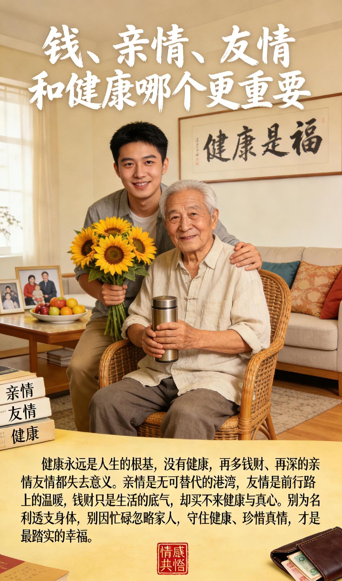 健康永远是人生的根基，没有健康，再多钱财、再深的亲情友情都失去意义。亲情是无可替