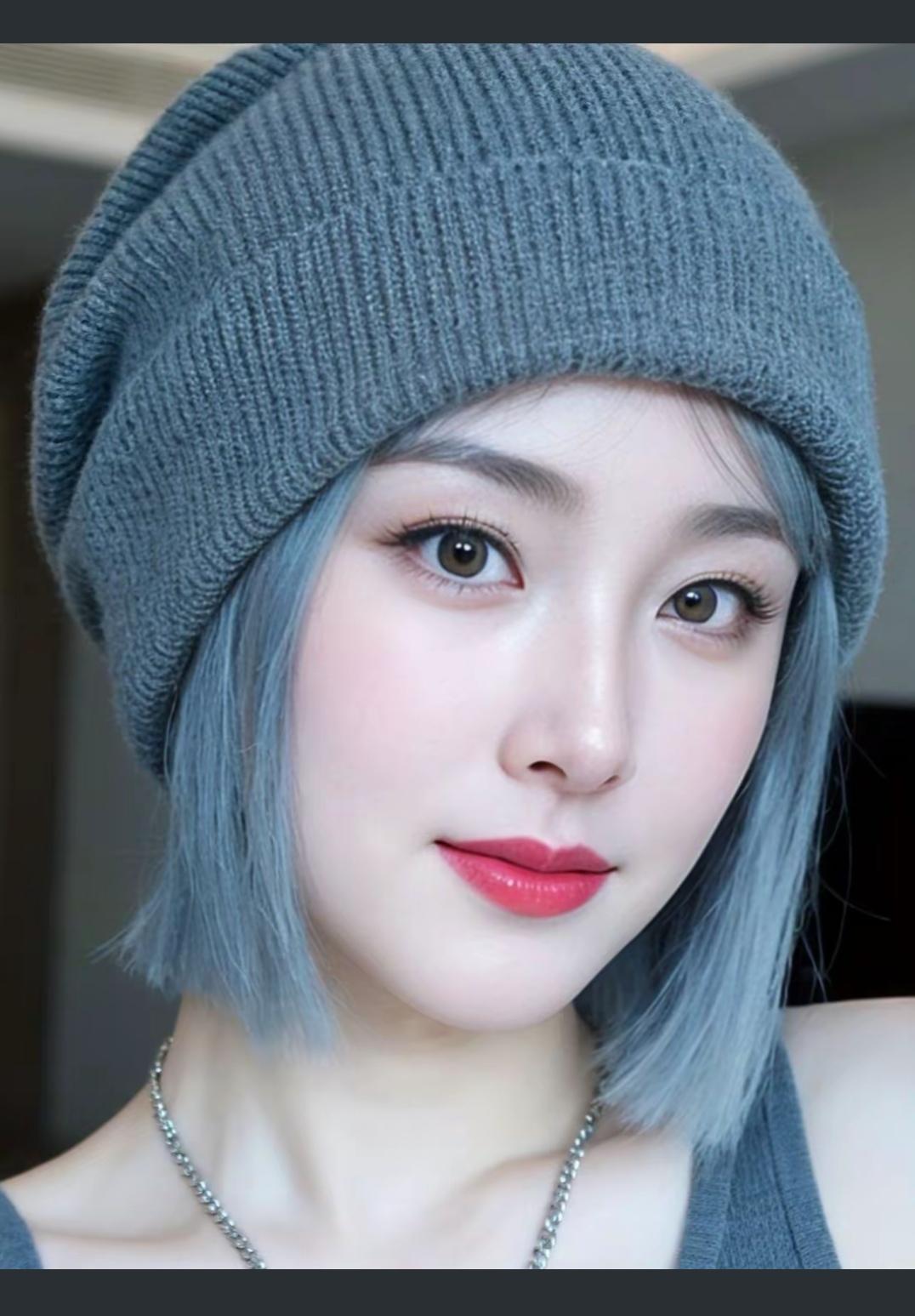 冷艳蓝发少女，冬日暖阳下的甜美自拍🌞💕