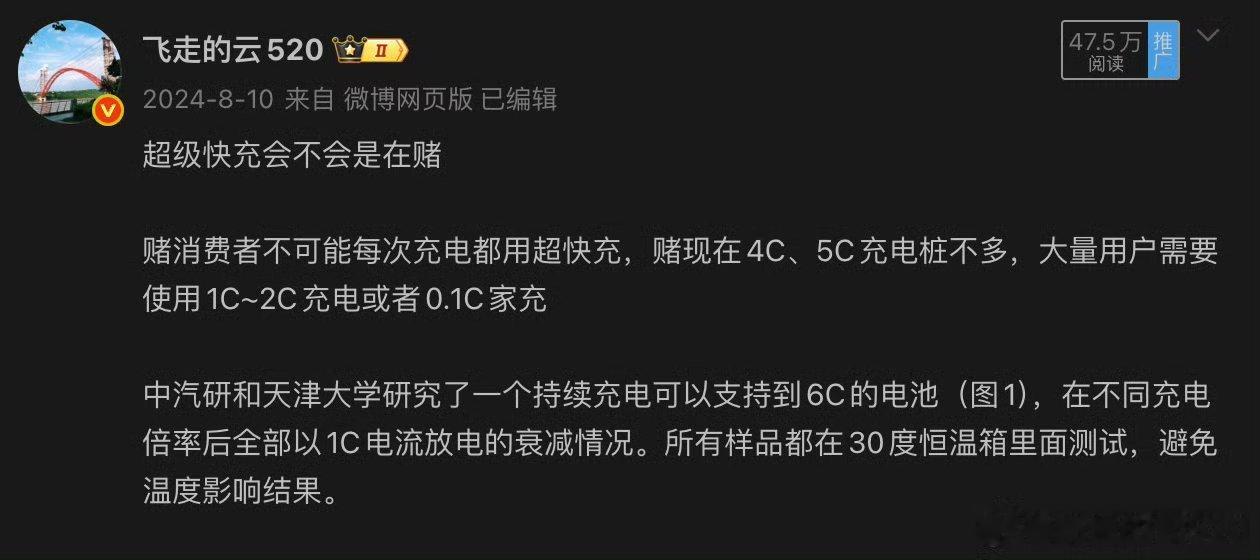 一群迪粉来冲我就因为2024年发的这篇微博，居然让他们破防了我说超充电池衰减比1
