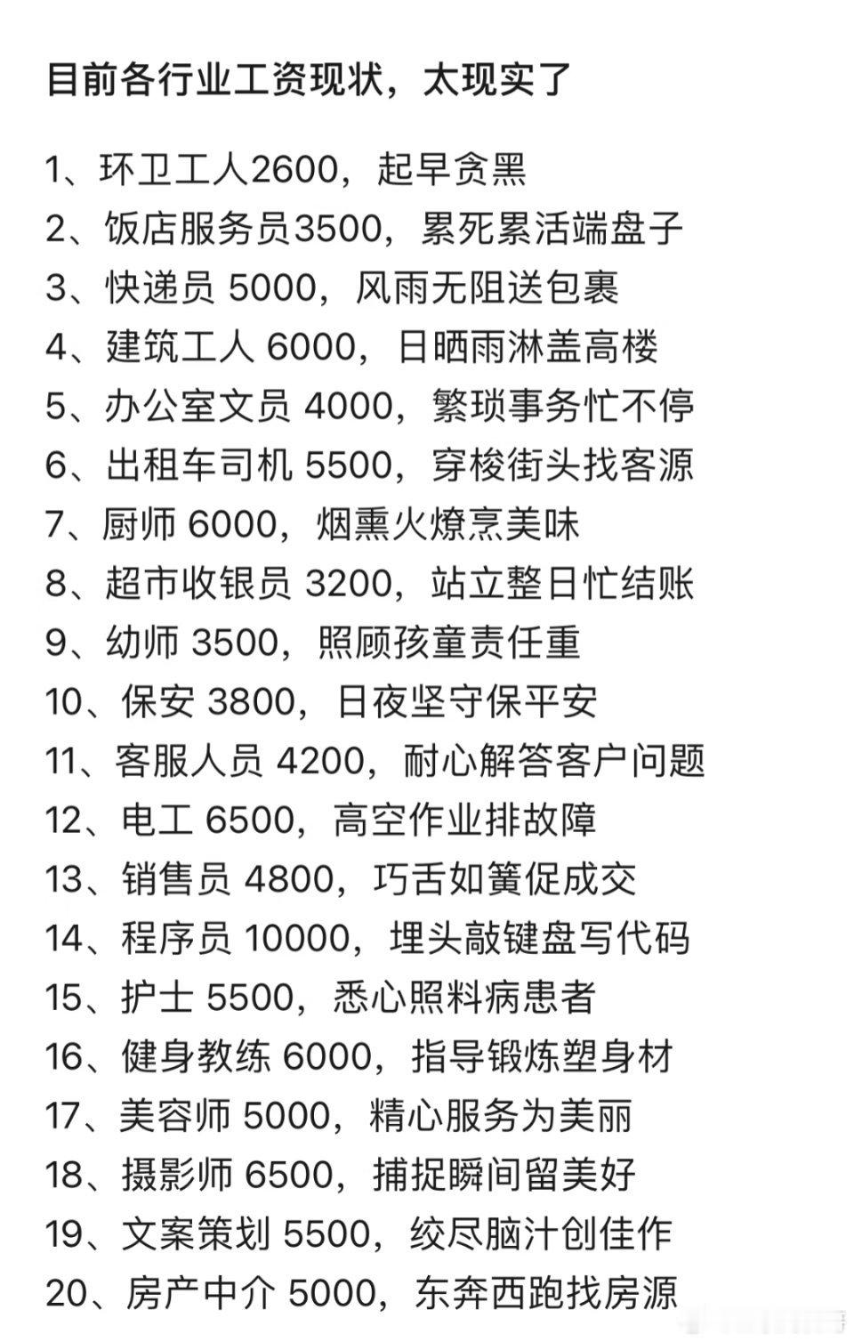 2024年平均工资出炉这就是各个行业的岗位真实薪资水平！！！非常扎心！根本就没