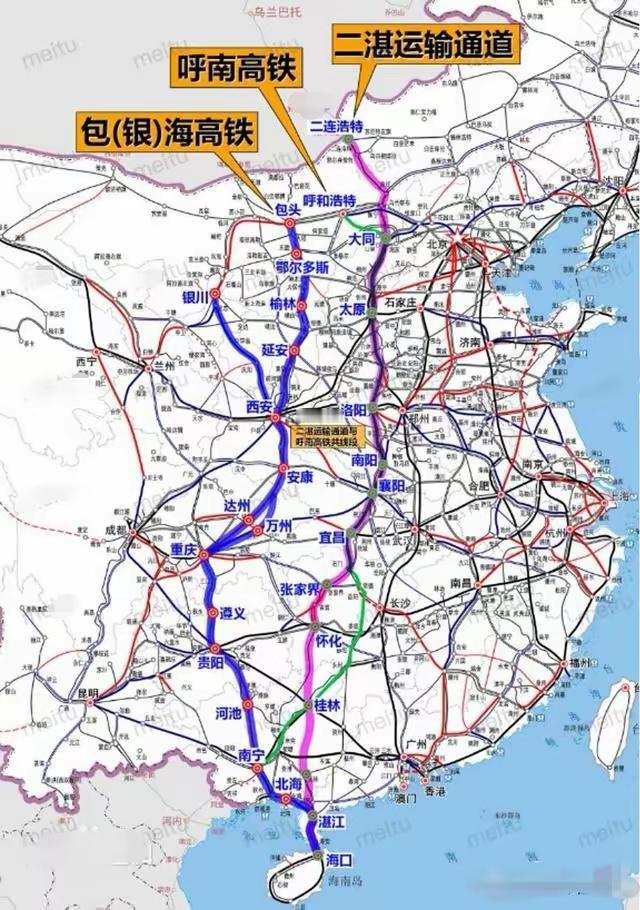 诚如包（银）海高铁、呼南高铁、二湛通道等南北走向高铁大通道的建设串联和贯通才能带
