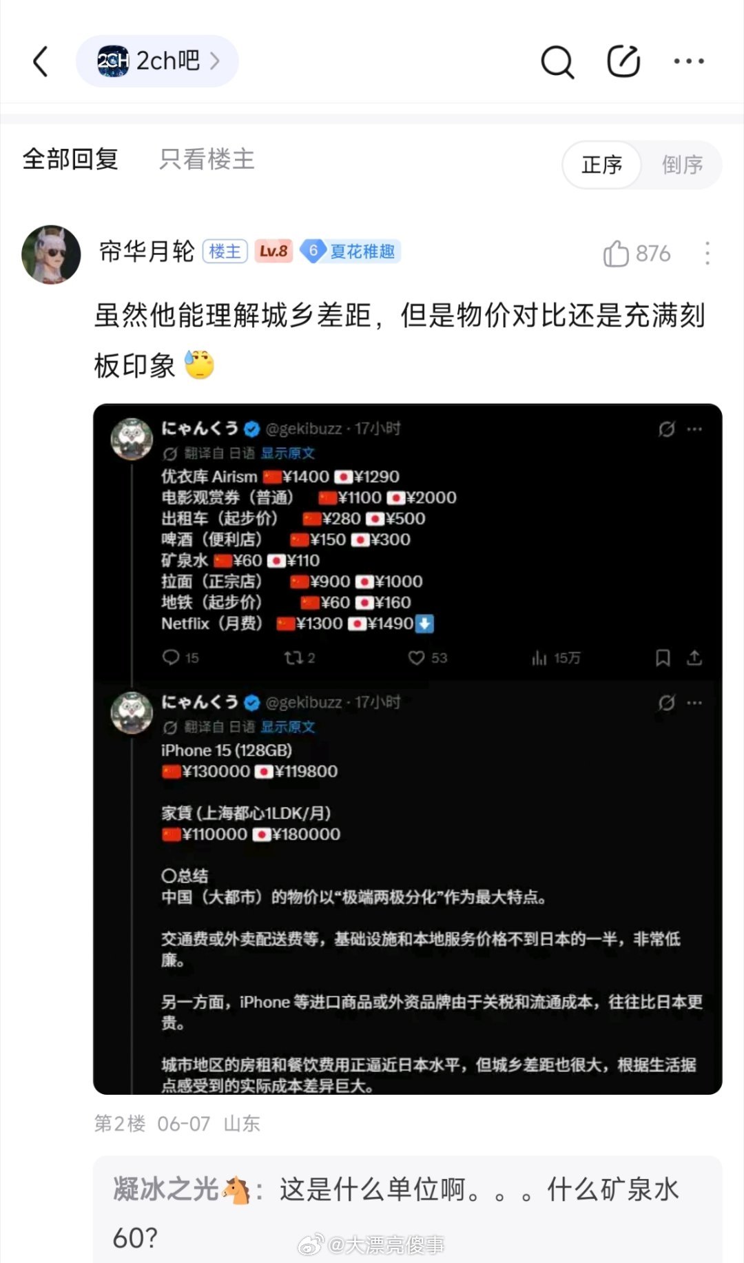 日本人用迷之方法和中国比物价。