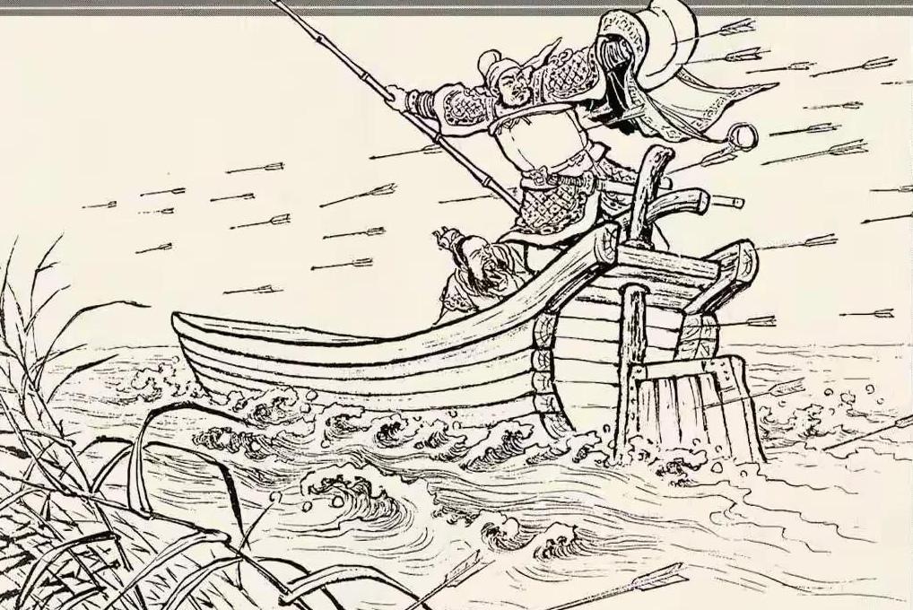 文官被飞来的箭雨吓傻了，心说我命休矣。武将却两腿夹舵，一手举着马鞍子挡箭，一手奋