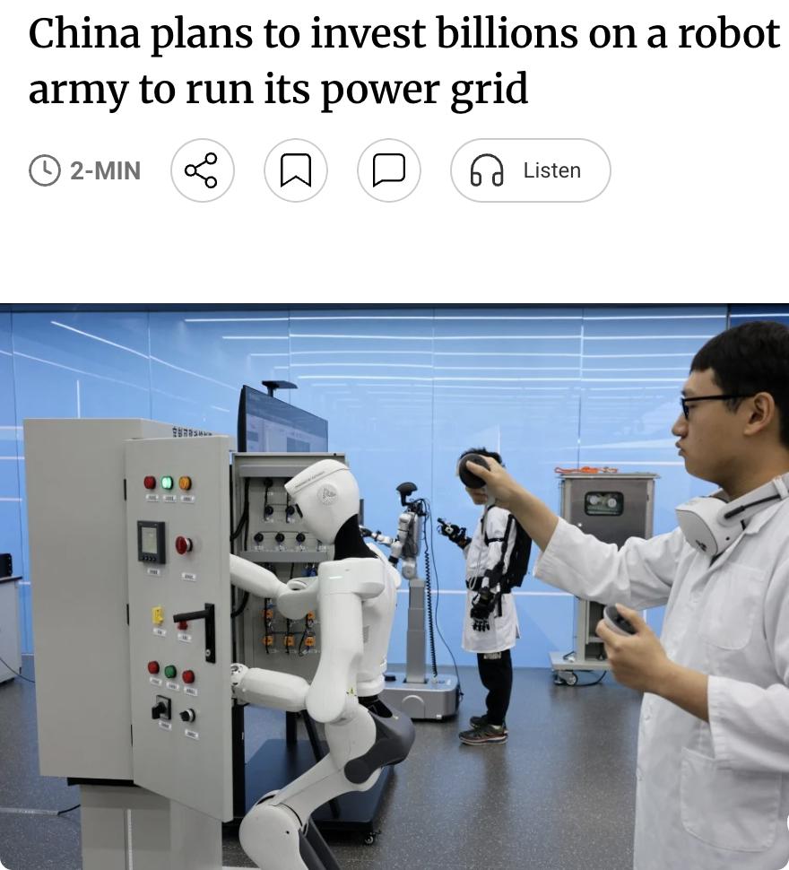 外媒：中国国家电网计划2026年斥资68亿元采购约8500台人工智能机器人，用于