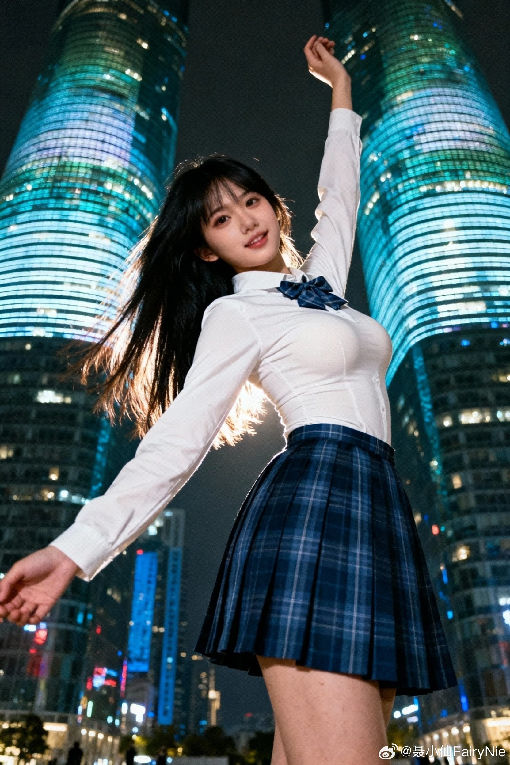 夜景拍照姿势，一定要抬头仰拍！我想我能飞！那是必须的！行摄漫记聂小仙