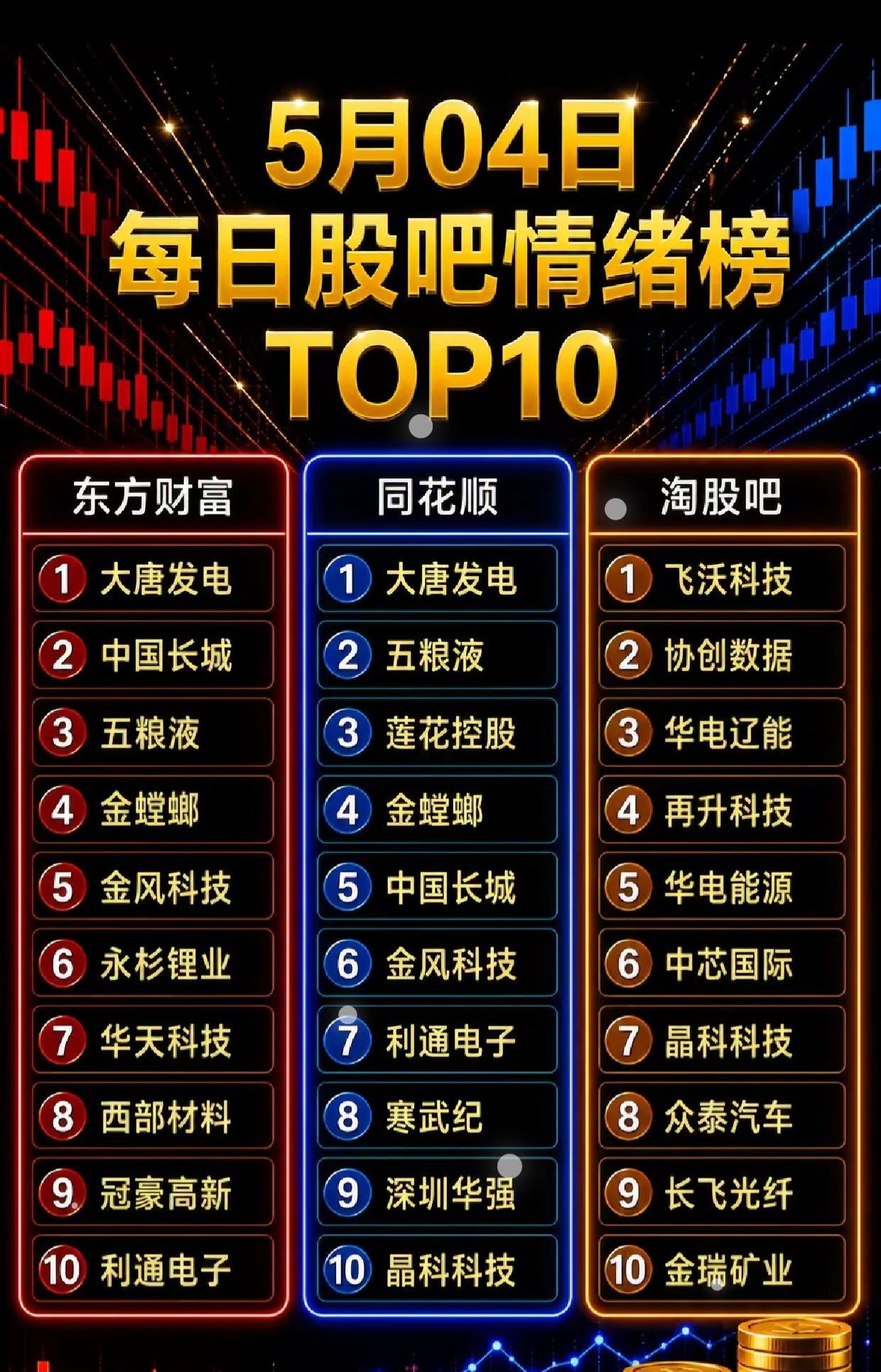 5月4日三大平台股吧情绪榜TOP10，谁成市场焦点？5月4日A股情绪风向标更