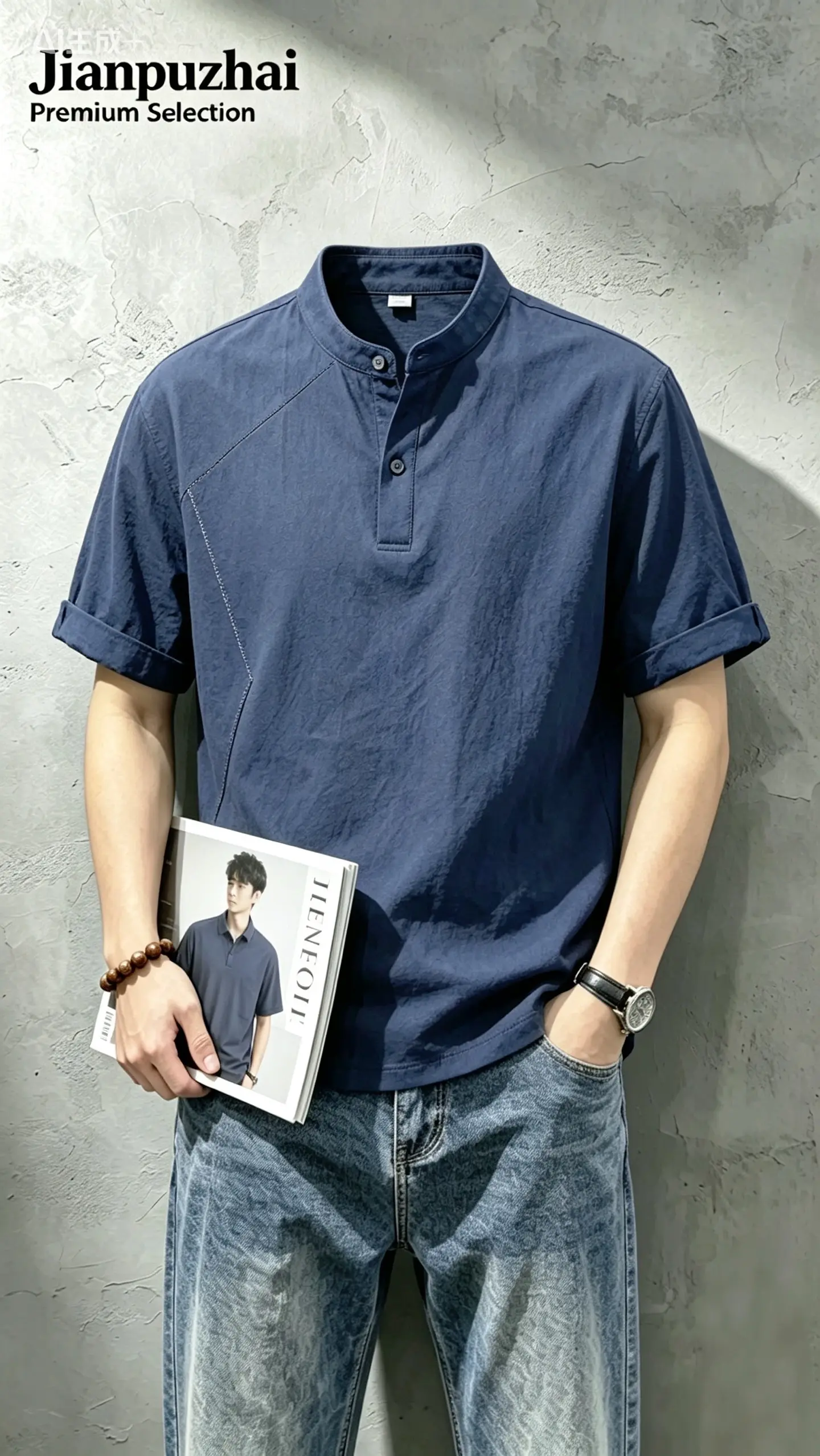 polo领男款t恤 简约立领t恤 polo衫穿搭 男生极简穿搭 夏季干净风穿搭