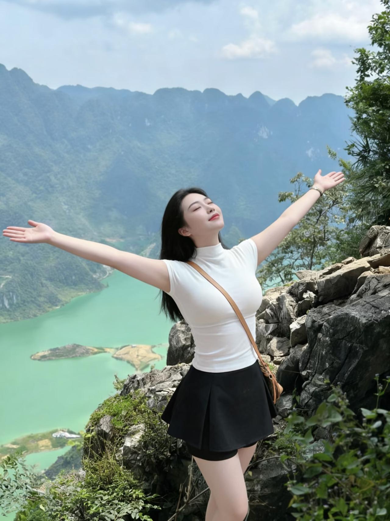 水龙吟·登崖揽翠危崖站定邀风，青峰排闼来相候。白衫裁雪，黑裙凝夜，斜绳轻扣