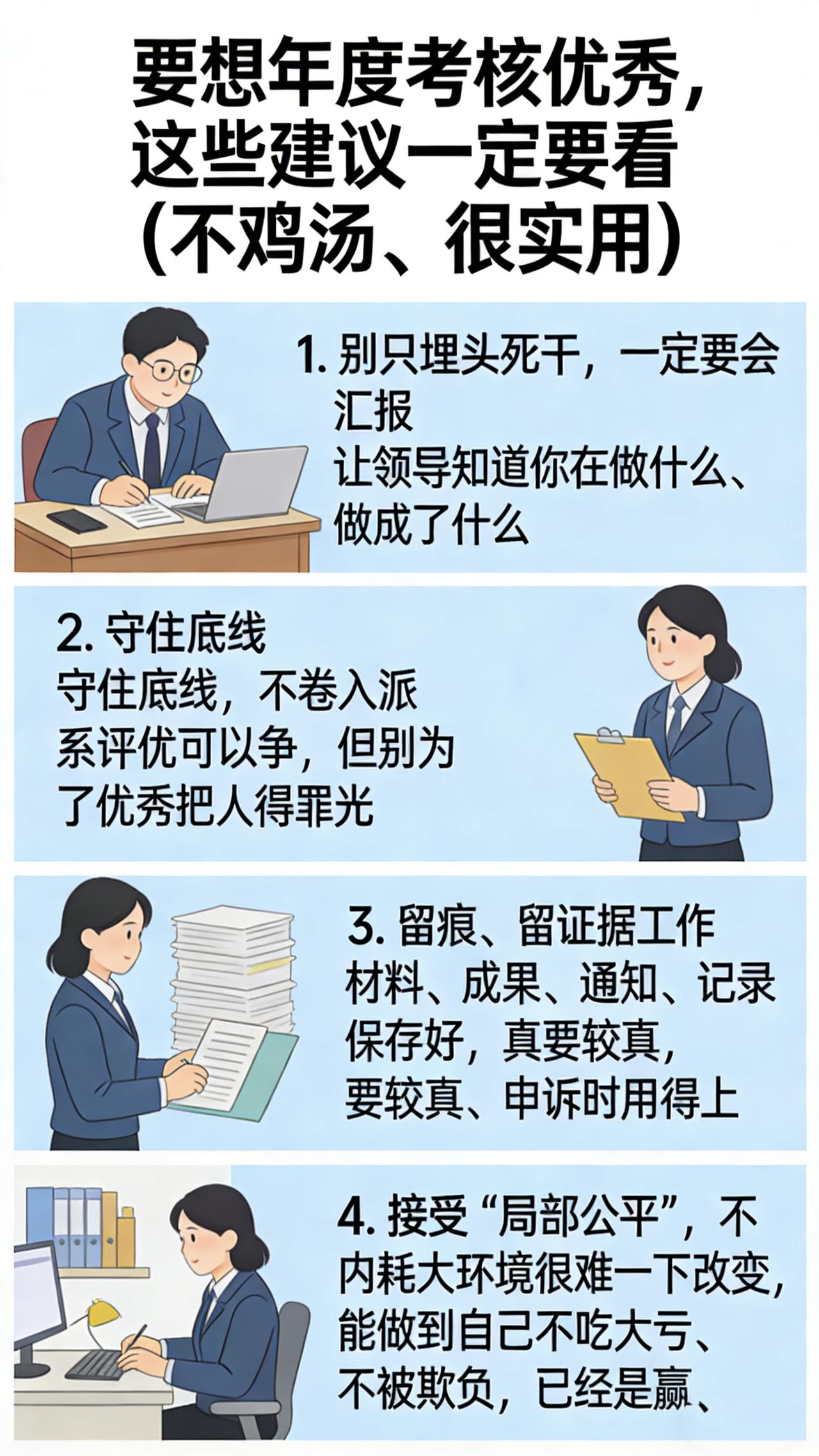 要想年度考核优秀，这些建议一定要看（不鸡汤、很实用）1. 别只埋头死干，一定要