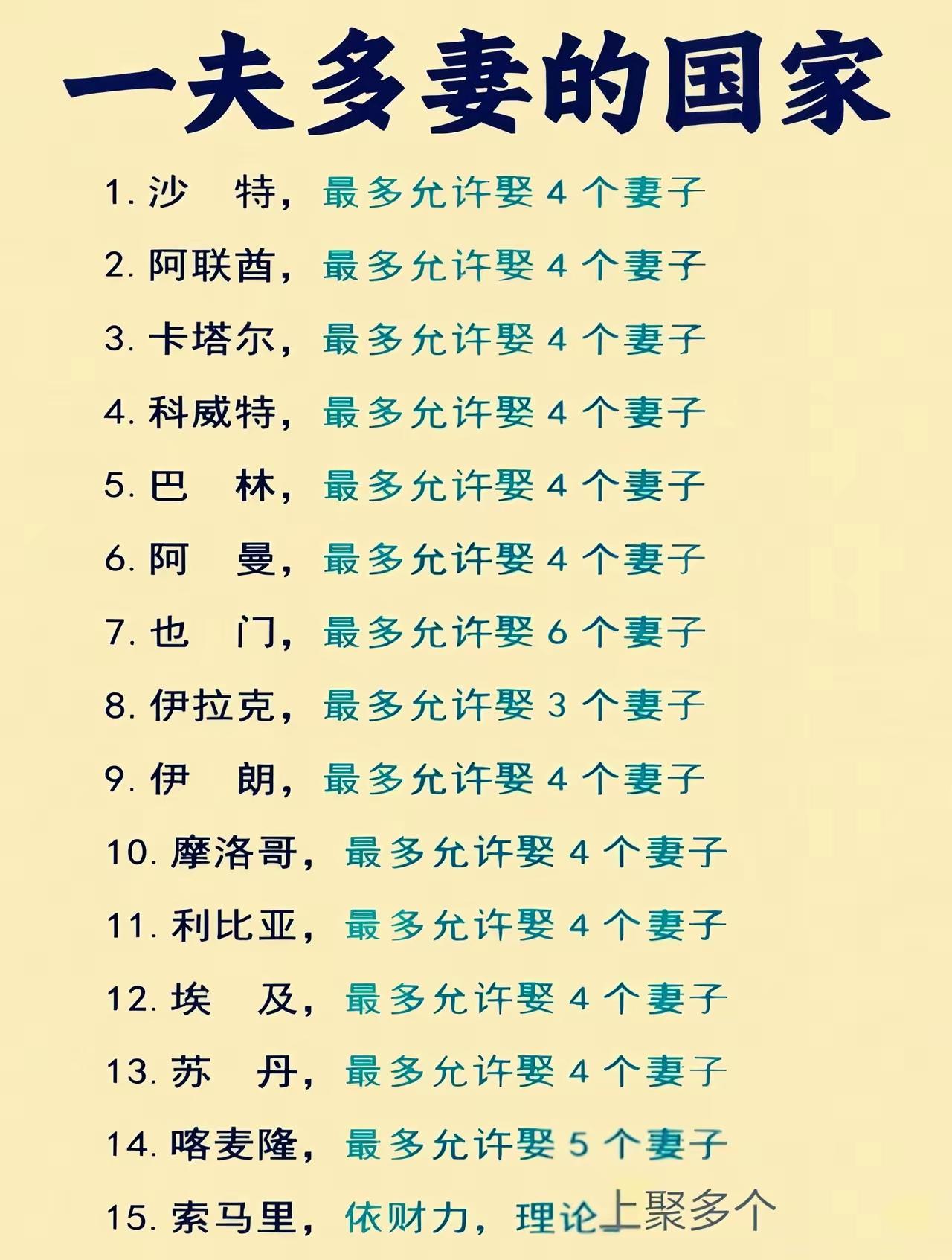 现在世界上还实行一夫多妻制的国家。