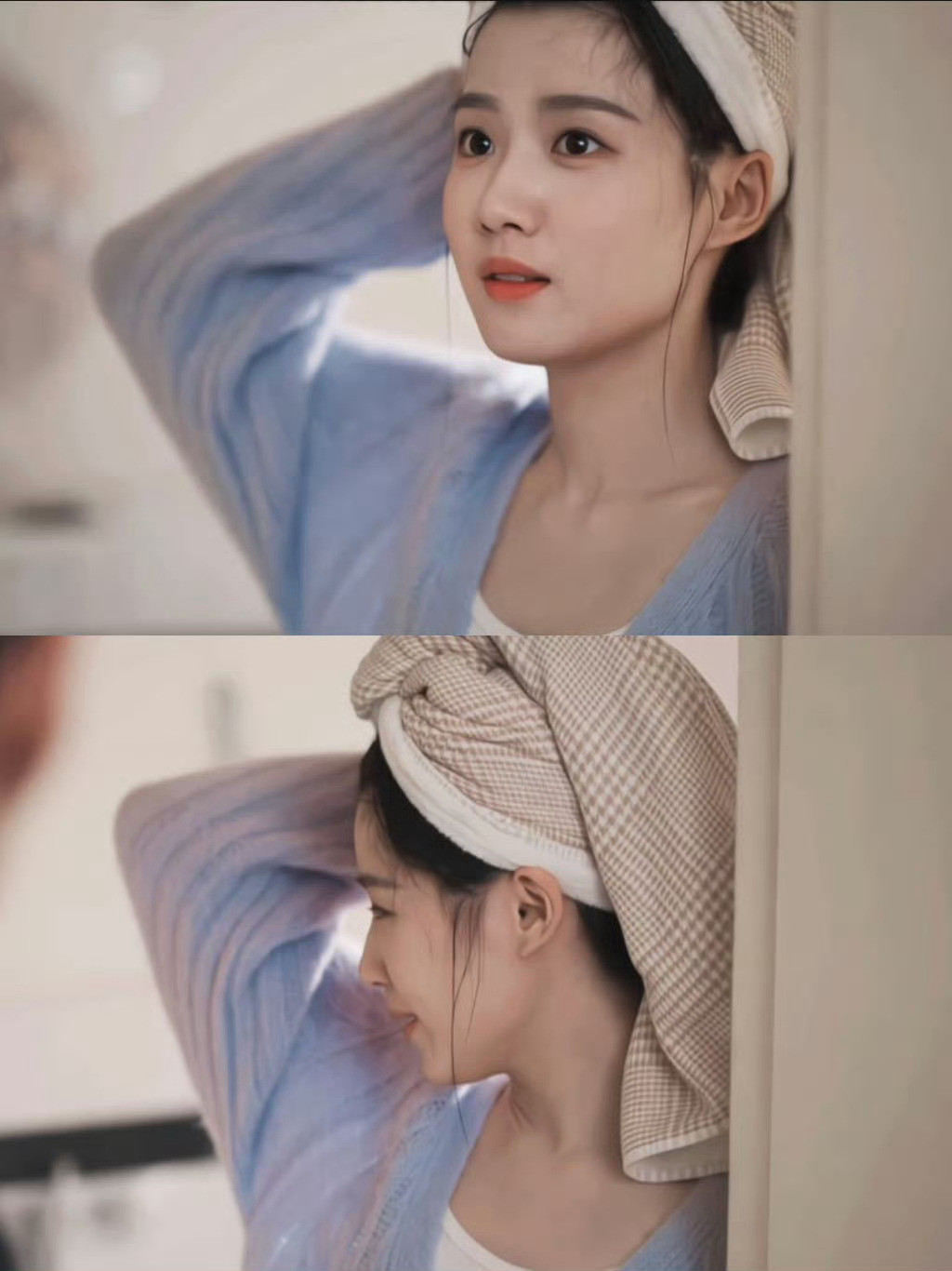 国产剧又多一位干发帽的神被姐姐的干发帽造型可爱晕了，这就是居家甜妹天花板吗？