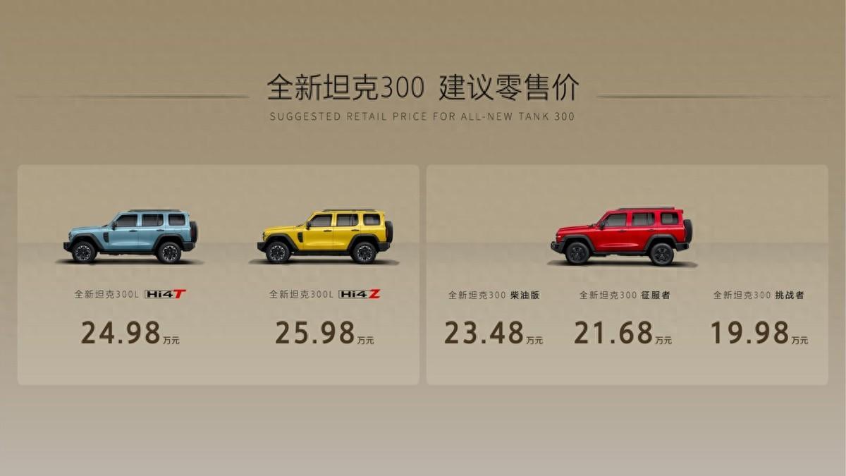 【全新坦克300上市，19.98万起！】油车三款，电车两款！油车两个汽油一个