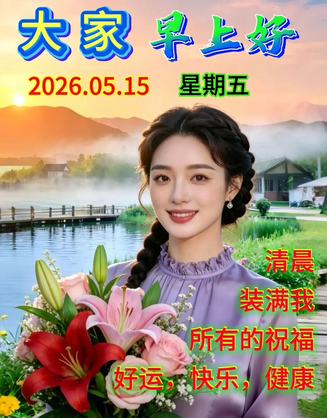 🌻🎐今天是5月15日，清晨装满我所有的祝福：好运，快乐和健康送给大家，愿家人
