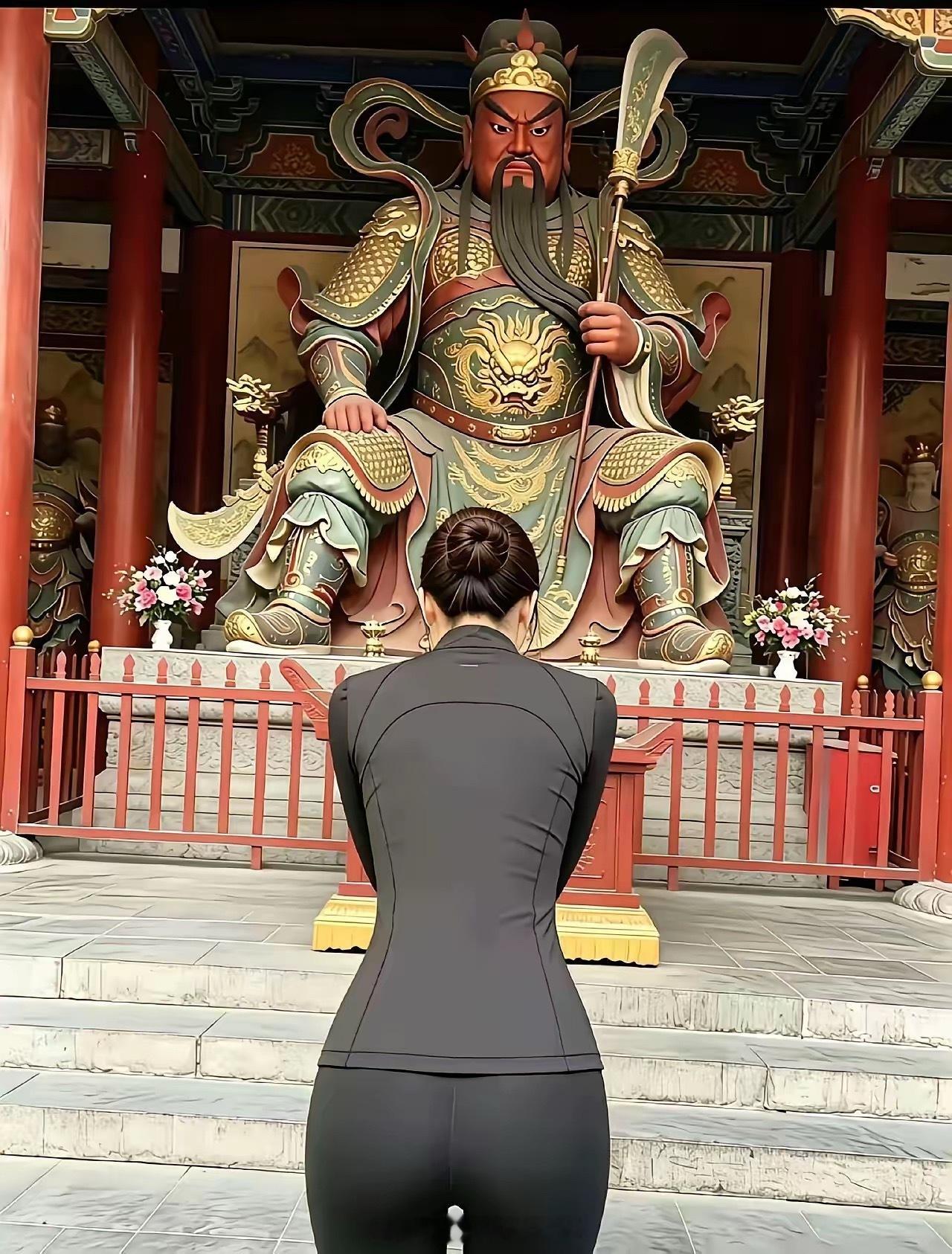 一看这身材，大概率不能差钱，也不能差人，那还能求关二爷做啥呢？
