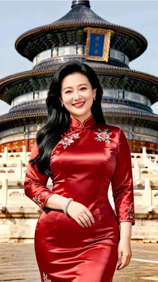 中国服饰，传统文化红色旗袍，雍容华贵笑颜如花，闭月羞花百媚千娇，粉妆玉琢