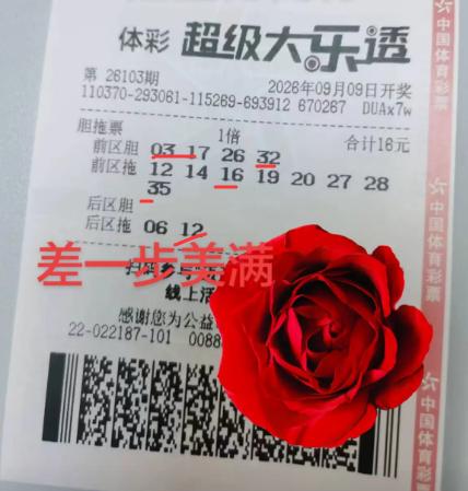彩友选中5+1原本能中二等奖，但关键的4胆定位却错选一个号，把没开出的26放到了