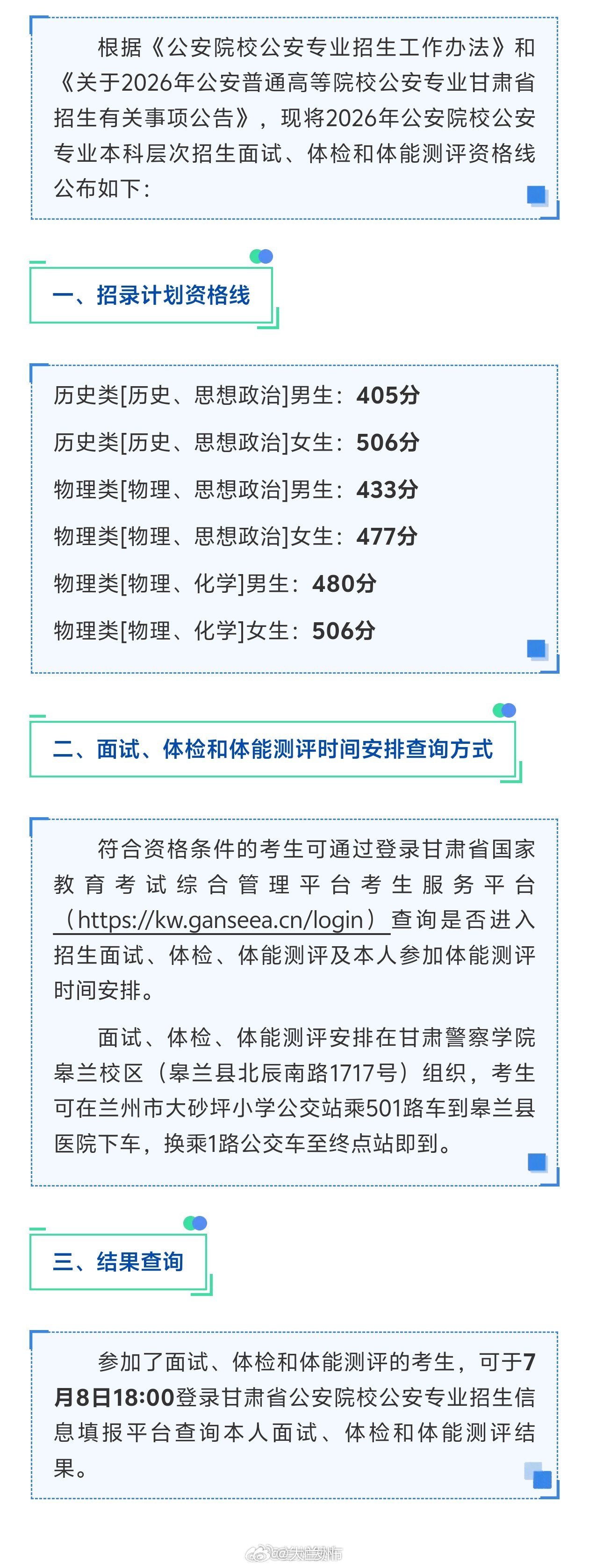 甘肃公安院校体测体检面试分数线公布【关于公布2026年公安院校公安专业本科层次招