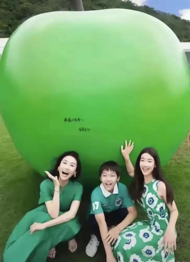48岁的苗圃携龙凤胎拍大片，画面温馨又养眼。女儿眉眼间尽显爸爸的英气，儿子则有着