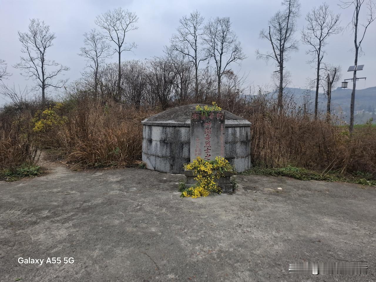 今天兄弟几个上山路过上学时候每年清明节全体师生都要去扫墓地方，烈士墓，叶绍奇烈