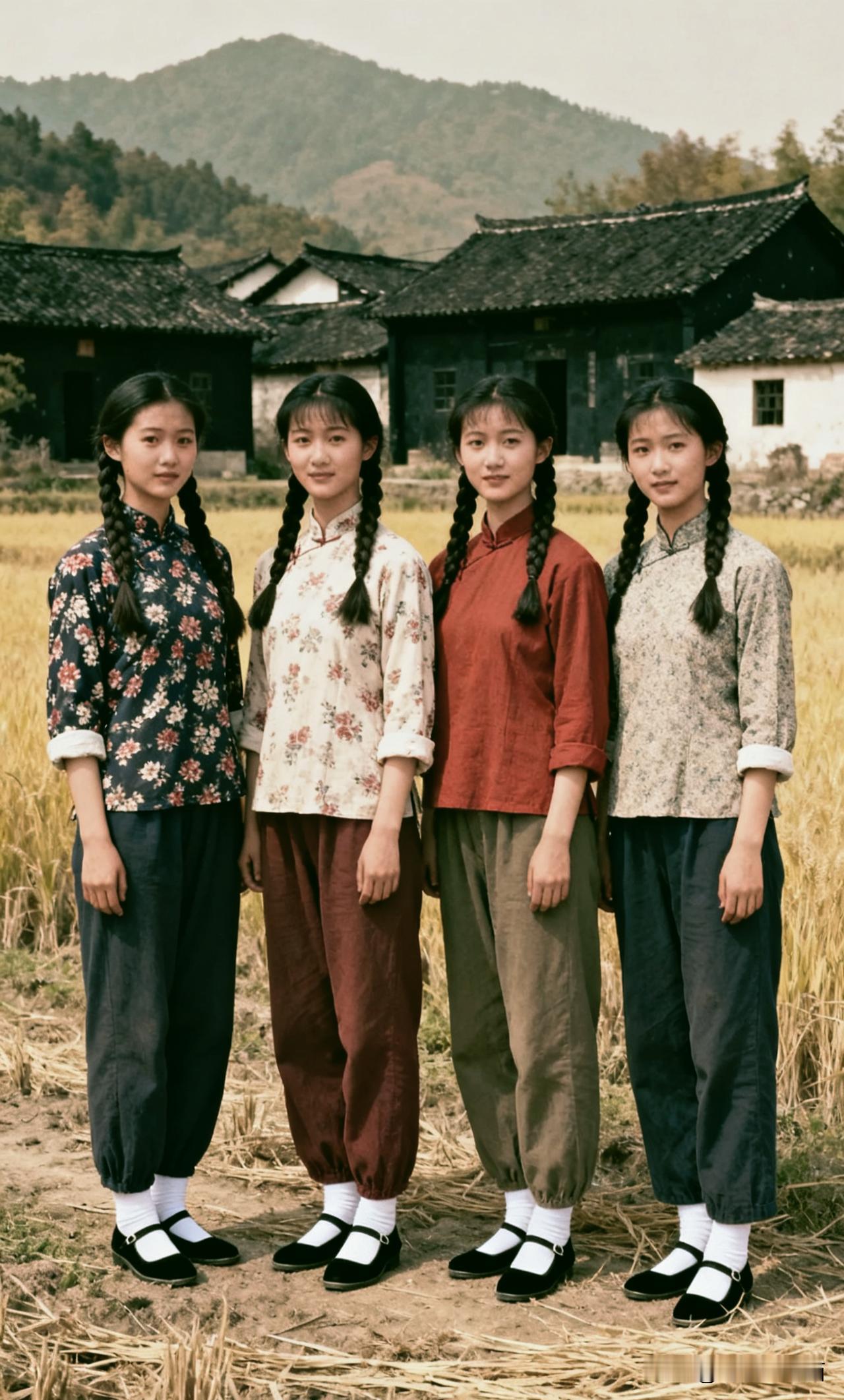 这4个麻花辫姑娘，谁戳中了你的“白月光”？高清美女细麻花辫美女老照片里的这