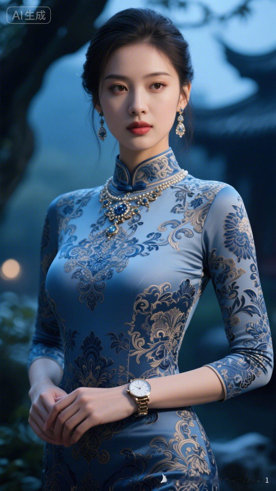 优雅蓝调旗袍，复古韵味十足！