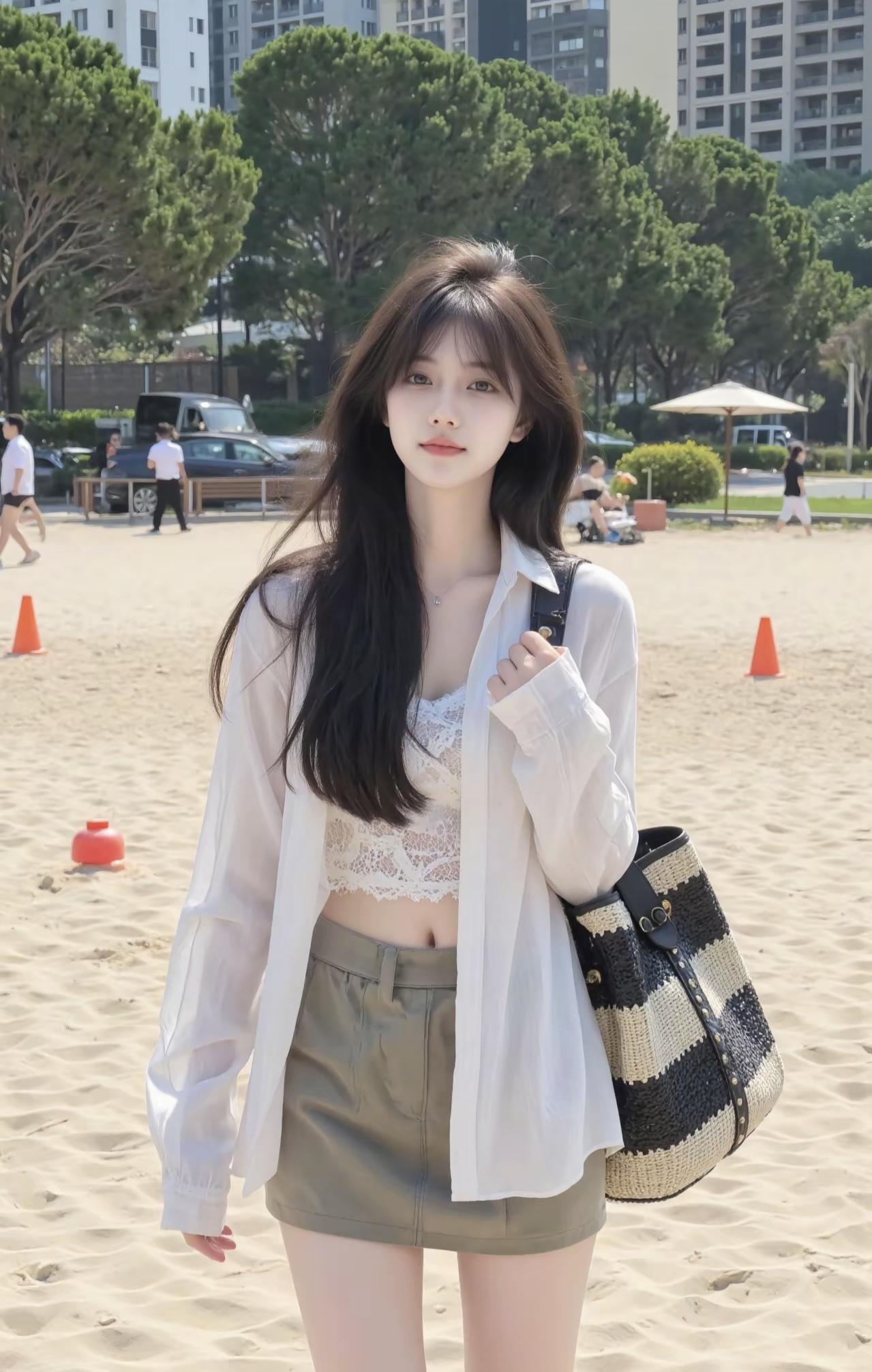 今天的风是海盐味的，白衬衫裹着夏末的温柔，拎着编织袋就能把沙滩的松弛感揣进口袋。