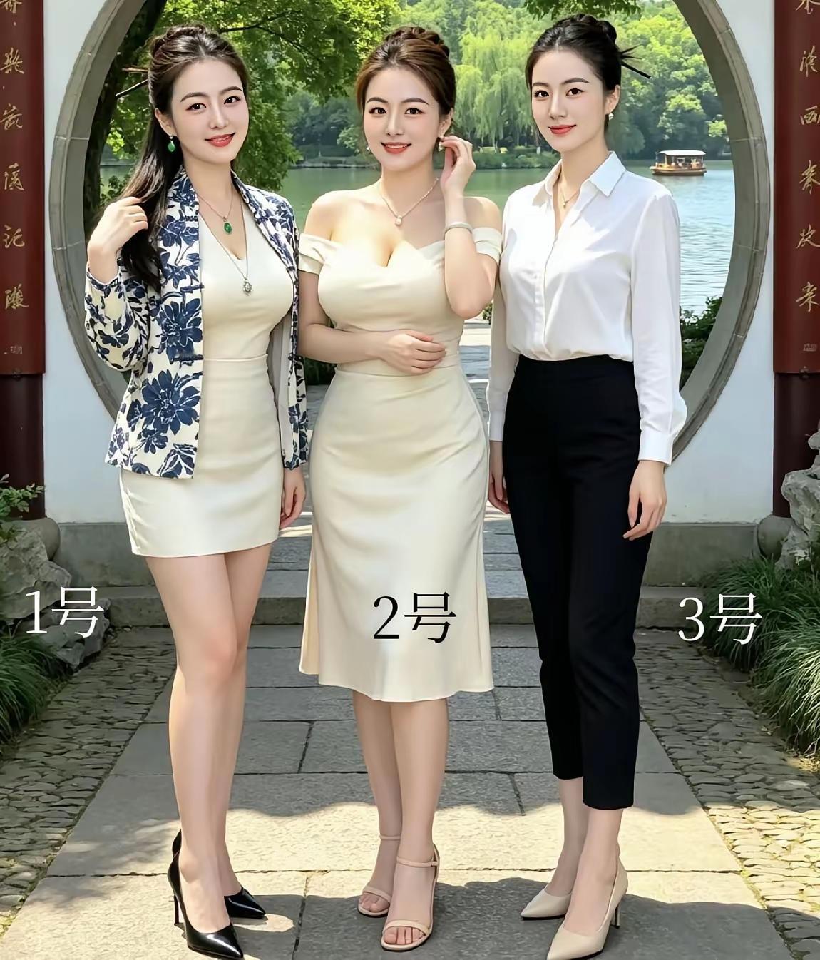 若让我选，我会选3号做我的老婆。瞧她身着白上衣、黑裤子，模样朴素又精神，我就钟情
