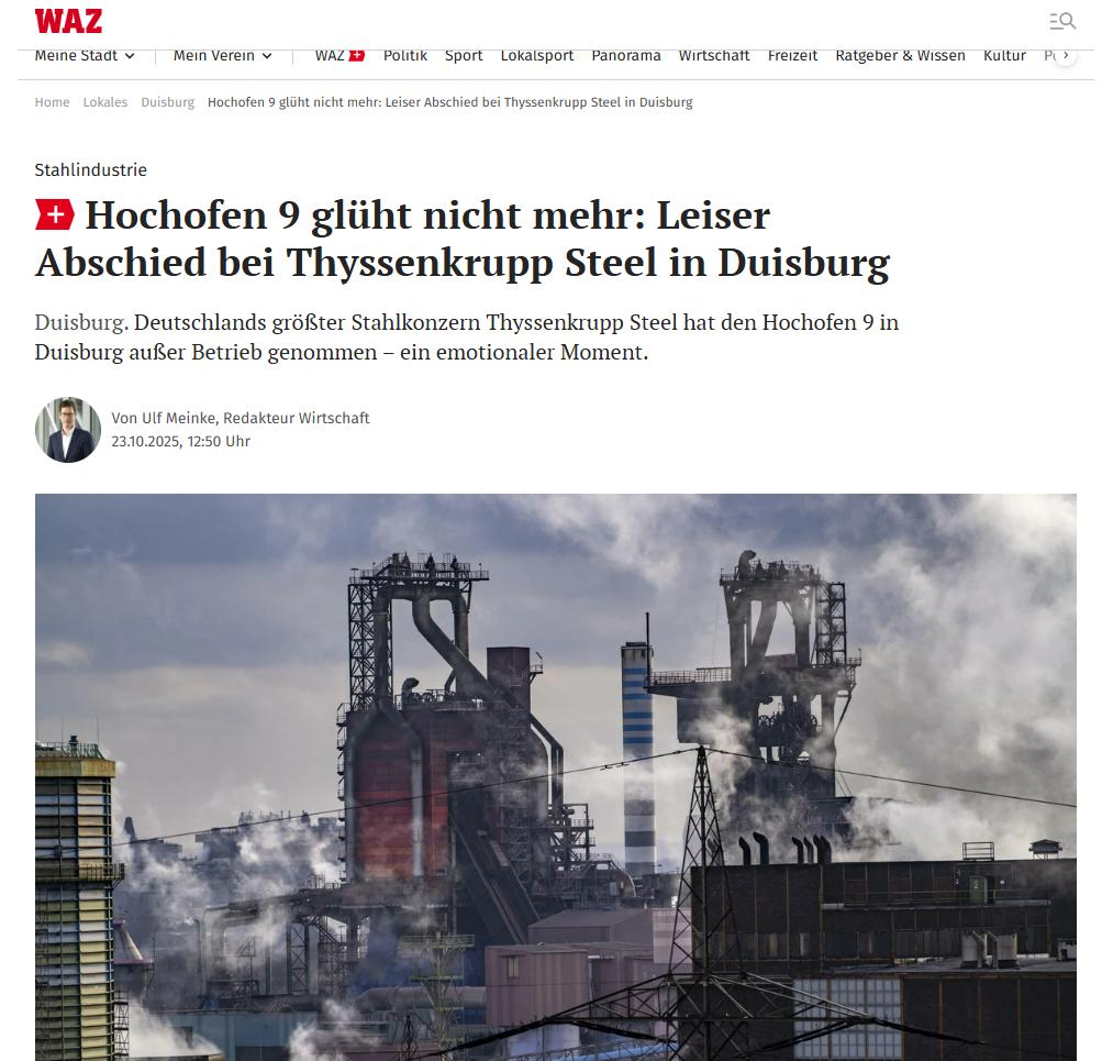 哦豁,连德国最老牌的钢铁厂都开始关闭熔炉,静静地告别钢铁时代!-蒂森克虏伯