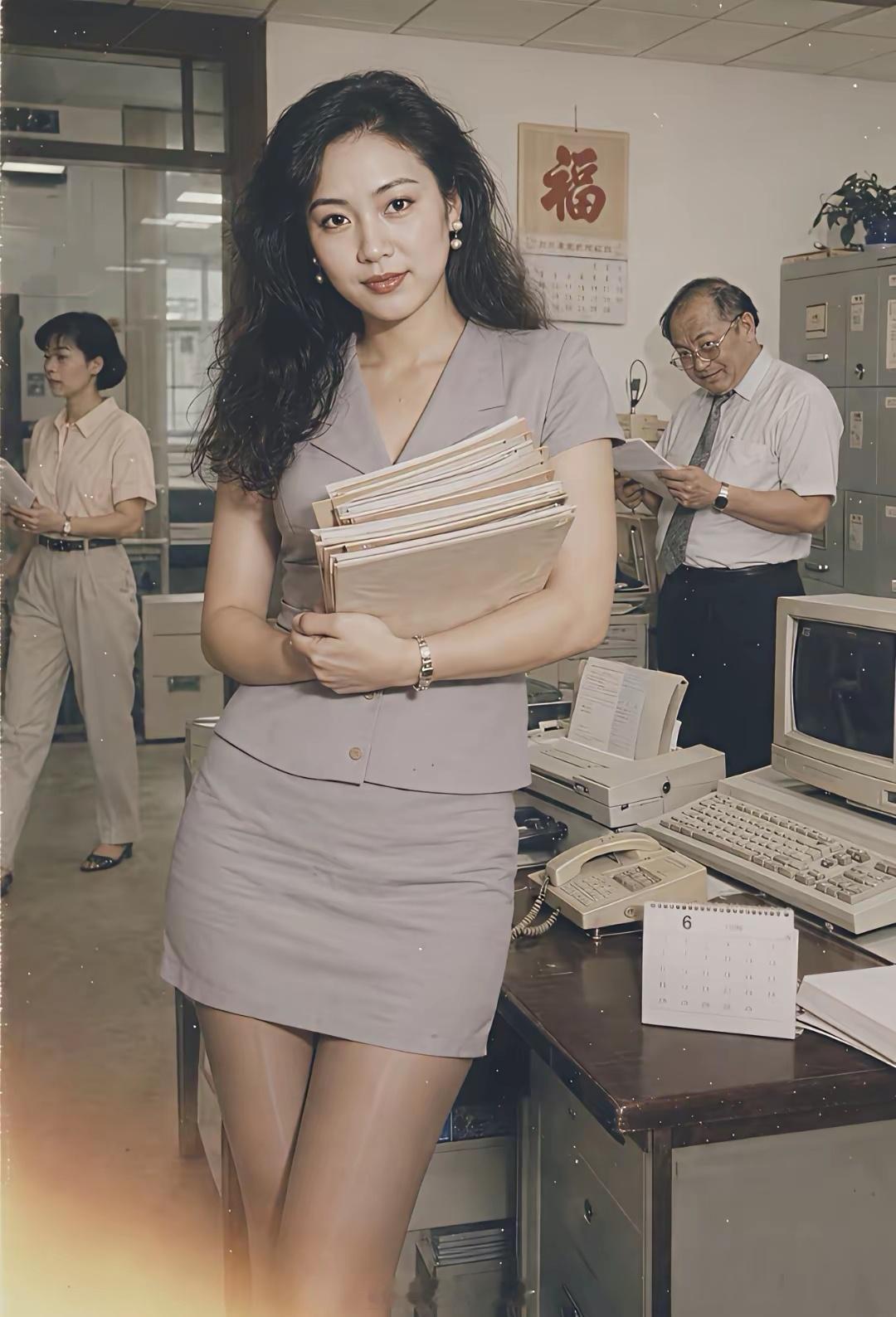 上世纪的深圳，厂办的漂亮秘书。后面港方经理，贼眉鼠眼的，太猥琐了！