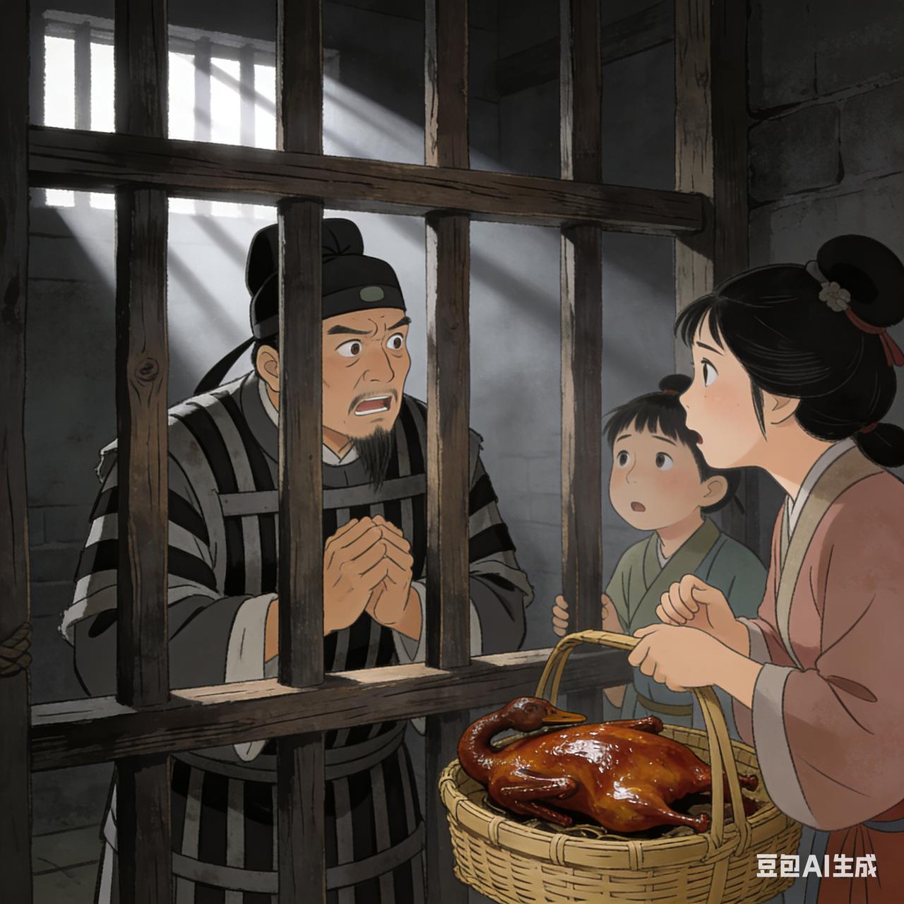 古代贪官搞笑段子古时，一贪官落马，身陷囹圄。妻儿来探，隔着木栅。贪官隔着