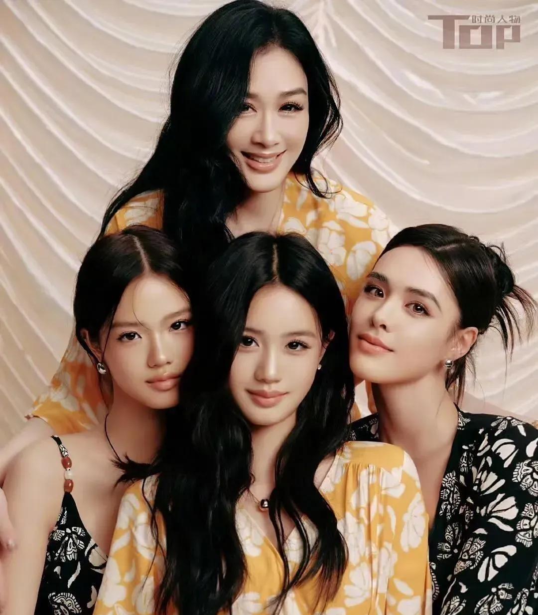 钟丽缇和她的三个女儿。娱乐圈中，生了三个女儿的女明星少之又少，而且三个女儿都美