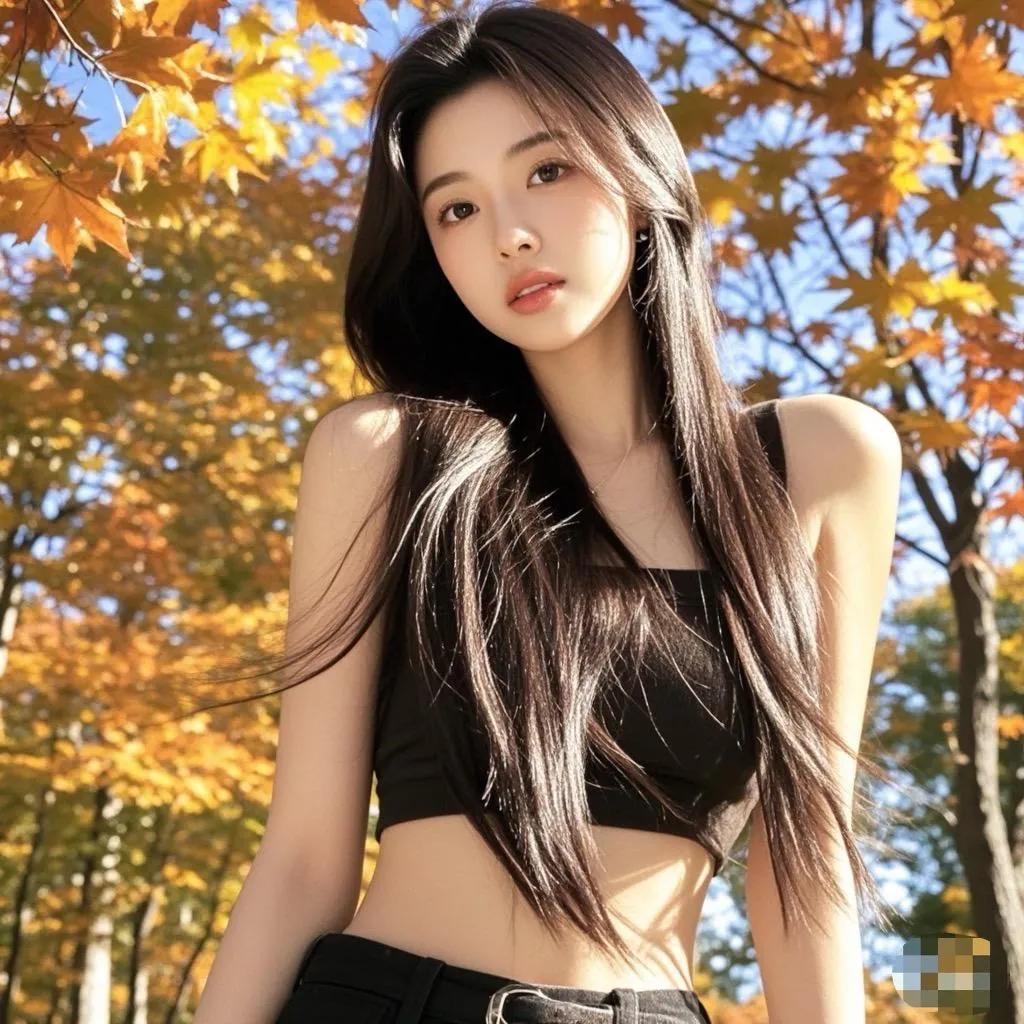 秋日暖阳下的少女，落叶纷飞，美不胜收。街拍高清美女