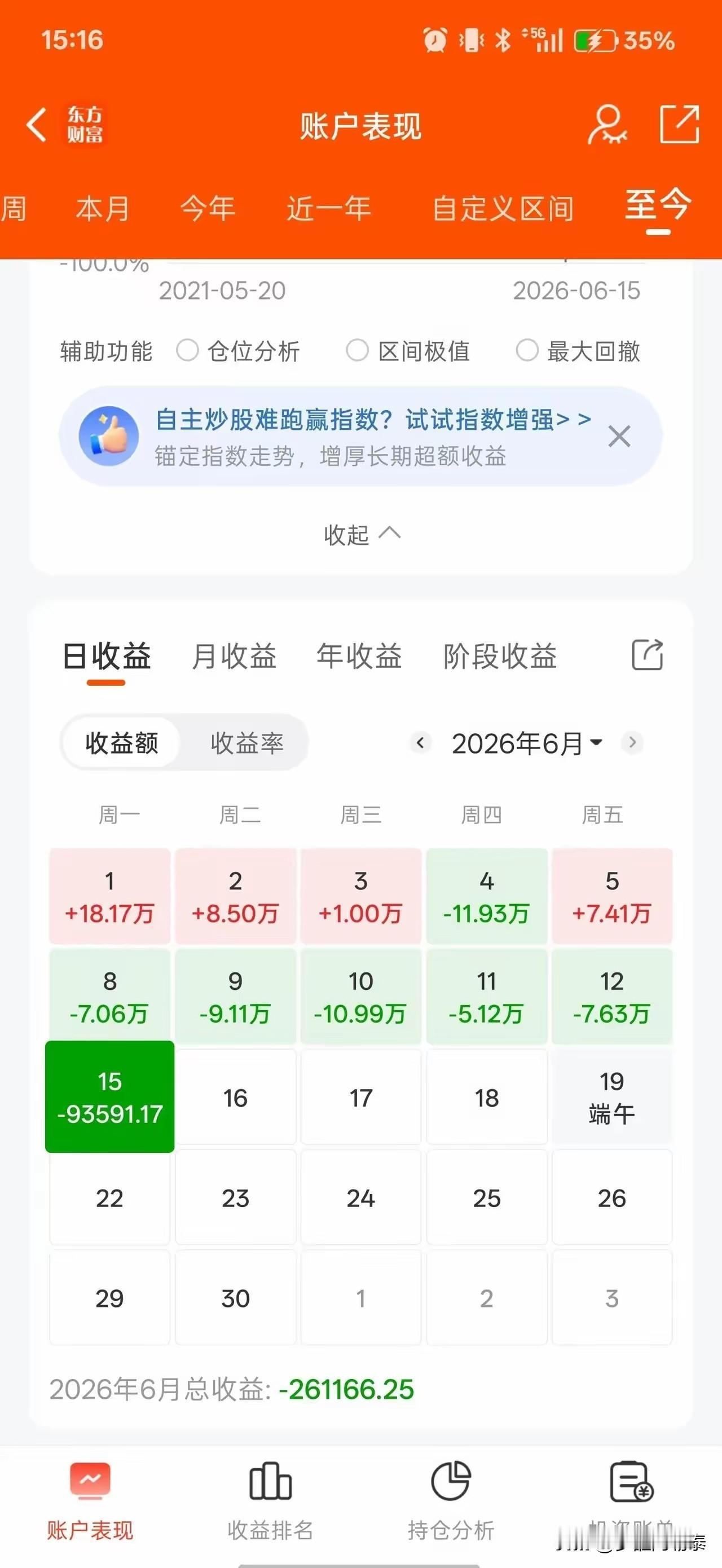 刷到这张账户收益图，隔着屏幕都能感受到大哥的窒息感。2021年入市，整整5