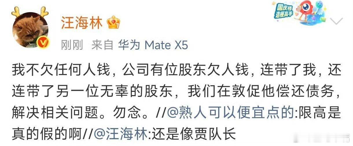 汪海林回应被限高被连带了，被连带的不止汪海林一个人！看样子“被限高”很快就会解除